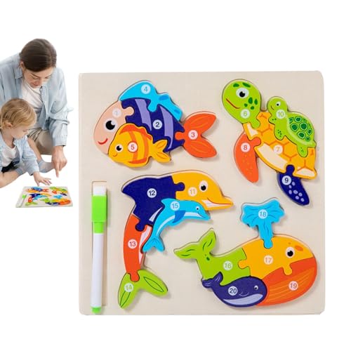 Tier-Holzpuzzle, Tier-Zahlenpuzzle | 3D-Tierpuzzlespielzeug | Doppelseitiges, lustiges, neuartiges 3D-Tier-Holzpuzzle für Kinder, STEM-Intelligenzbildung von Generic