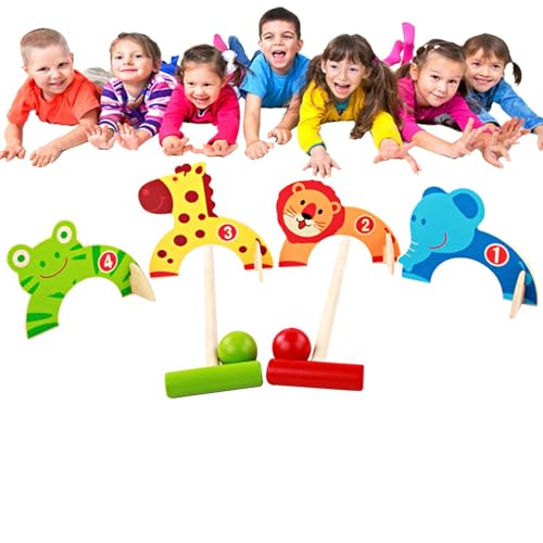 Tier-Krocket-Spiele,Krocket-Set für Kinder | Dschungeltier-Krocket-Spielzeugsets aus Holz,Lustige Rasenpartyspiele, die die Hand-Auge-Koordination für Kinder, Jungen und Mädchen verbessern von Generic