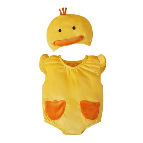 Tierkostüm Huhn Kostüm Baby Cosplay Kostüm Flanell Bodysuit Küken Kostüme Niedlich Kinder Strampler Plüsch Cosplay Tier Bodysuit Cartoon Ente Cosplay Strampler Bodysuit mit Hut (Yellow, 12-18 Months) von Generic