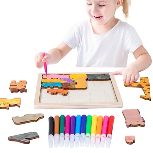 Tierpuzzle aus Holz, Tierpuzzles für Kinder | Malset, passendes Spiel, Puzzles | Lernspiele, Holzpuzzles, Lernspielzeug, Kinderpuzzles, Malaktivitäten für Kleinkinder von Generic