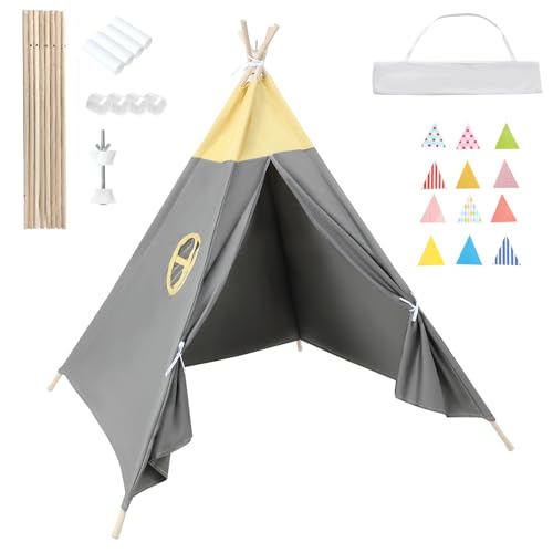 Tipi Zelt für Kinder,Tippi Kinderzelt Kinderzelt für drinnen/Outdoor aus Polyester + Bunte Fahnen Spielzelt,Spielzeug für 3~5 Jahre von Generic