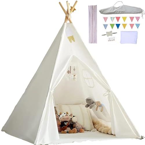 Tipi Zelt für Kinder Spielzelt Tippi Kinderzelt mit Tragetasche&Bunte Flagge,Waschbar Kinderzelt für Drinnen, Tipi Zelt Kinderzimmer, Spielzelt für Mädchen & Jungen,Spielzeug für 3~5 Jahre von Generic