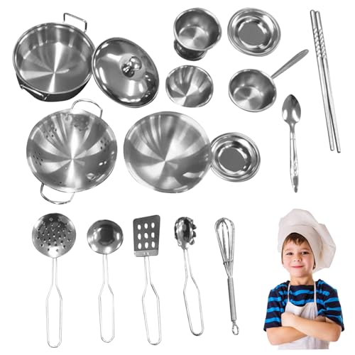 Toy Food Set für Kids Kitchen, 16pcs Spielzeugküchensets Rollenspiel Spielzeug Food Set für Kids Kitchen Accessoires Edelstahl Kochspielzeug Spielen Kitchenzubehör für Kinder 3+, Kinderküche Kitche von Generic