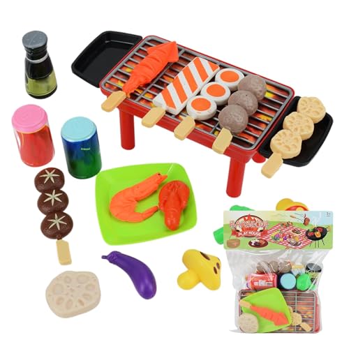 Toy Grill Set - Food Play Toys, Kitchen Utensils | Pretend Play Kitchen Accessories, Cooking Utensils, Barbecue Play Set, wosden TOU Food Items, manu Grill and Metal Decor for Kids' Kitchen Fun von Generic