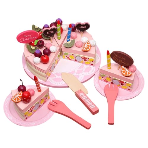 Toy Toy Wooden, Double Layer Strawberry Cake Wooden Food Toy - Fingta Play Food Set for Kids von Generic