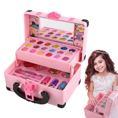 Tragbares Spielset mit Aufbewahrungskoffer Rollenspiel-Make-up-Set für Mädchen, Make-up-Set - Rollenspiel-Make-up-Sets -für Kinderwaschtisch, farbenfrohes Make-up-Set für Zuhause, Kindergarten von Generic