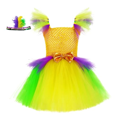 Tutu-Rock für Mädchen Karneval Karneval Mädchen Kleid DREI Farben Helle Seite Mit PompöSen Kleid Party Kleid Leistung Karneval Party Rock Tutu (Yellow, S) von Generic