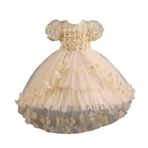 Tutu-Rock für Mädchen Karneval Spitze Blütenblatt Kinder Hochzeit Kleid Prinzessin Kleid Kleine Mädchen Schleppe Kleid Kinder Kleid Karneval Party Tanz (Beige, 4-5 Years) von Generic