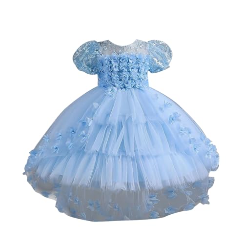 Tutu-Rock für Mädchen Karneval Spitze Blütenblatt Kinder Hochzeit Kleid Prinzessin Kleid Kleine Mädchen Schleppe Kleid Kinder Kleid Karneval Party Tanz (Sky Blue, 12-13 Years) von Generic