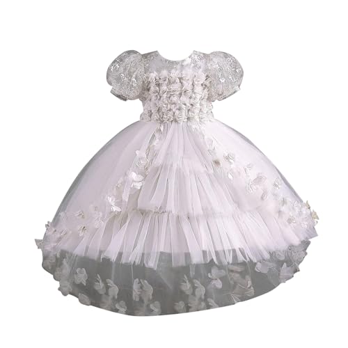 Tutu-Rock für Mädchen Karneval Spitze Blütenblatt Kinder Hochzeit Kleid Prinzessin Kleid Kleine Mädchen Schleppe Kleid Kinder Kleid Karneval Party Tanz (White, 12-13 Years) von Generic