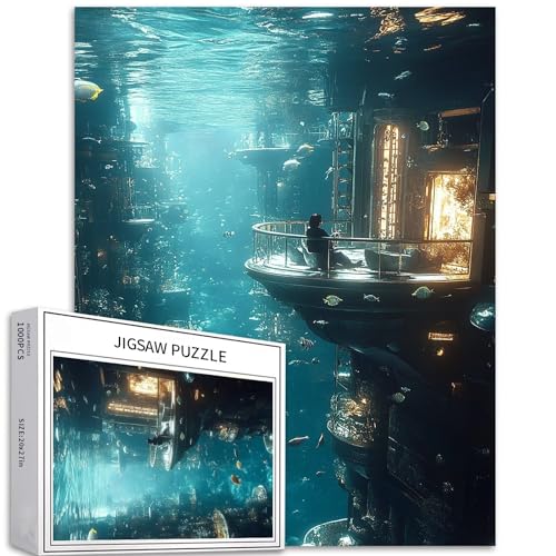 Underwater City Puzzle für Erwachsene, Fischschwimmszene, Kunstpuzzle, anspruchsvolle Familienaktivitäten, buntes Bastelpuzzle für Heimdekoration, Geschenke, 50 x 70 cm, 1000 Teile von Generic