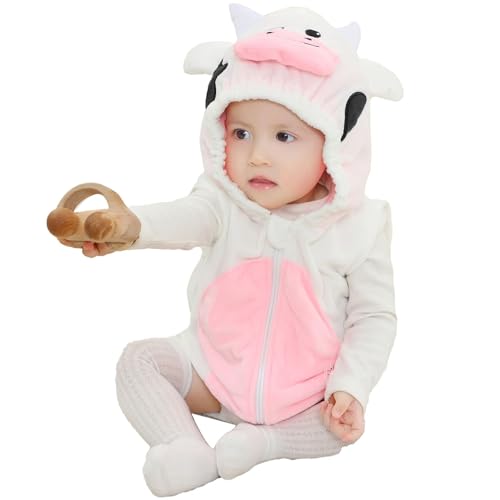 Unisex Baby Tier Kostüm Ärmellos Overall Für Kinder Baby Hoodie Strampler Flanell Bodysuit Karikatur Halloween Kostüme Plüsch Jumpsuit Halloween Karneval Cosplay Kostüm Winter (White, 6-12 Months) von Generic