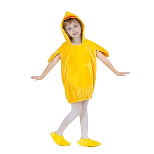 Unisex Kinder Tier Jumpsuit Kleinkind Winter Fleece Huhn Strampler Hoodie Strampler Flanell Bodysuit Küken Kostüme Niedlich Kinder Strampler Plüsch Cosplay Tier Bodysuit+Schuhen (Yellow, 12-24 Months) von Generic