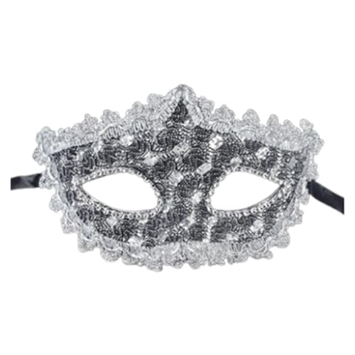 Venezianische Masquerade Maske Weiße Feder Strass Pailletten Fasching für Halloween Karneval Abendkleid Tanz Ball Party von Generic