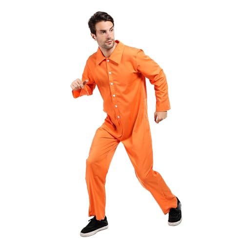 Verbrecher Kostüm Orange, Häftling Kostüm Herren, Orange Sträfling Kostüm, Herren Gefangener Kostüm, Orange Overall Prisoner Costume Herren Damen Cosplay Mottoparty Karneval (2-Red, M) von Generic