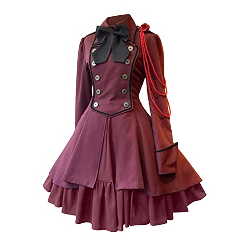 Viktorianische Kleidung Damen - Spitzen Vintage Gothic Kleidung Teufel Vampir Kostüm Minikleid Hexenkleid Renaissance Mittelalterkleid Erwachsene Vampir Lange Kleid Horror Karneval Party Kostüm von Generic