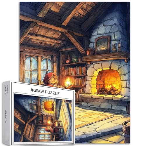 Warm House Puzzle für Erwachsene, skurrile Fantasie-Kunst-Puzzle, herausfordernde Familienaktivitäten, buntes Bastelpuzzle für Heimdekoration, Geschenke, 50 x 70 cm, 1000 Teile von Generic