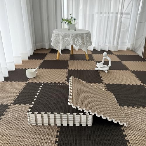 Weiche Ineinander Greifende Schaumstofffliesen Mit Rändern, 150-teiliges Set Aus Puzzle-Teppichfliesen, Puzzle-Schaumstoff-Bodenmatte Für Spielzimmer, Zuhau(Size:0.39inch Thick,Color:Schwarz+Kaffee) von Generic