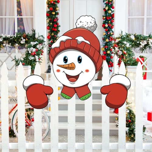 Weihnachten Fest Outdoor Die Dekoration Schneemann Peeker Zaun Santa Zu Wohnkultur Zaun Garten Weihnachten Dekoration Weihnachten Metallsterne Hängen (B, One Size) von Generic