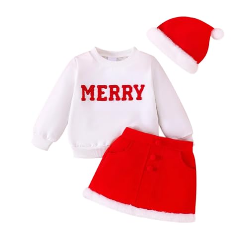 Weihnachten Kinder Cosplay-Overall Kleinkind-Mädchen-Weihnachtsoutfit, Baby-Mädchen-Sweatshirt mit Rundhalsausschnitt, Tutu-Röcke-Set, niedliche Weihnachten Kinder Mädchen Outfits (White, 18M) von Generic