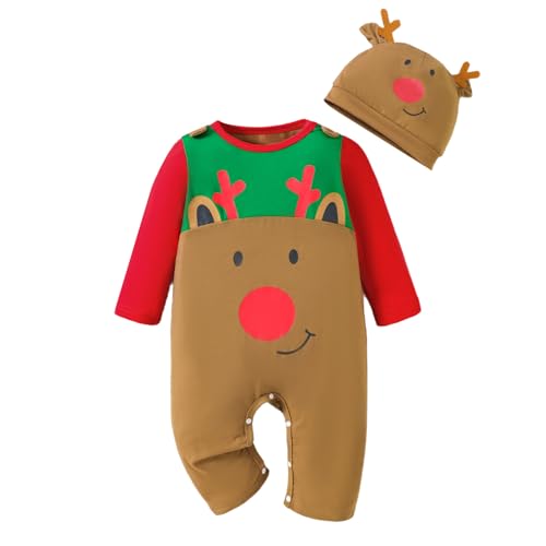 Weihnachten Kinder Mädchen Kleinkind Outfit Kleinkind Jungen Mädchen Weihnachten Langarm Strampler Cartoon Print Kostüm Overall Mantel Christmas (Brown, 6-12 Months) von Generic