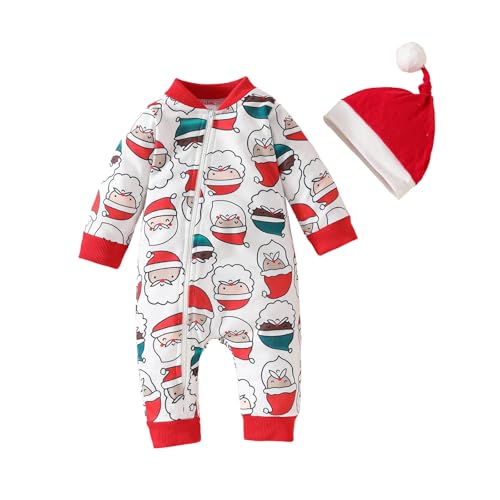 Weihnachten Kinder Mädchen Outfits Säuglings-Jungen-Mädchen-Langarm-Weihnachts-Cartoon-Drucke Romper Neugeborenen-Overall-Kleidung Weihnachtskleidung Christmas (Red, 12-18 Months) von Generic