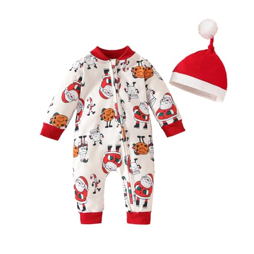 Weihnachten Kinder Mädchen Outfits Säuglings-Jungen-Mädchen-Langarm-Weihnachts-Cartoon-Drucke Romper Neugeborenen-Overall-Kleidung Weihnachtskleidung Christmas (White, 12-18 Months) von Generic