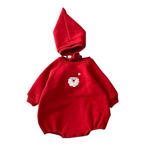 Weihnachten Kinder Mädchen Outfits Unisex Baby Mädchen Jungen Weihnachtsoutfit Langarm Übergroßes Sweatshirt Strampler Mütze Weihnachtskleidungsset Christmas (Red, 0-3 Months) von Generic