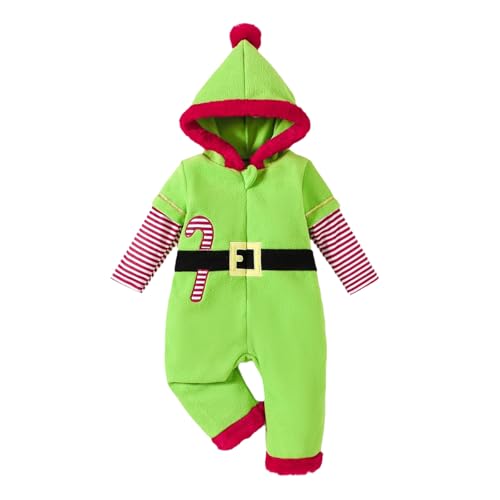 Weihnachten Kinder-Outfits&Set Baby Jungen Mädchen Weihnachten Langarm Strampler Gestreiften Kostüm Hoodie Overall Weihnachtskleidung Christmas (Green, 0-3 Months) von Generic