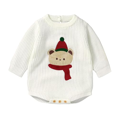 Weihnachten Kinder-Outfits&Set Neugeborene Baby Jungen Mädchen Weihnachten Stricken Strampler Pullover Langarm Cartoon Body Warme Winter Kleidung Christmas (White, 0-3 Months) von Generic