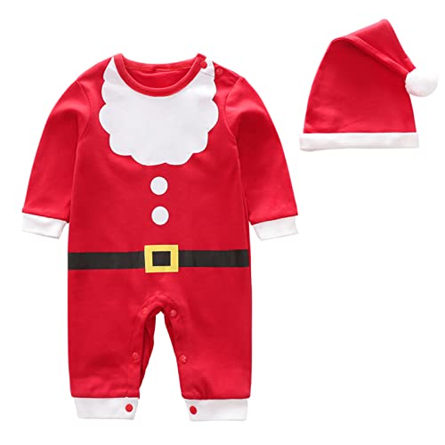 Weihnachten Kinder Party-Outfits&Set Neugeborenes Baby Mädchen Junge Weihnachtsoutfits Santa Baby Strampler Langarm Overall mit Hut Weihnachtsoutfits Christmas (A, 0-3 Months) von Generic