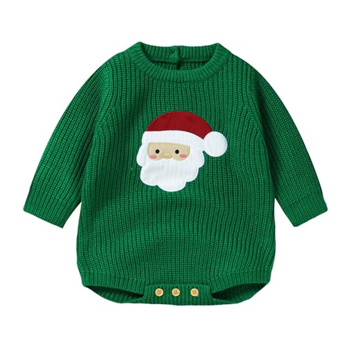 Weihnachten Kinder-Schlafanzug-Sets Kleinkinder Christmas Neugeborene Baby Jungen Mädchen Weihnachten Stricken Strampler Pullover Langarm Cartoon Body Warme Winter Kleidung (Green, 0-3 Months) von Generic