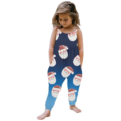 Weihnachten Kinder-Schlafanzug-Sets Kleinkinder Kleinkind Baby Mädchen Weihnachten Drucke Overall Ärmelloses Romper Outfits Hosen Kleidung (Blue, 9-10Years) von Generic