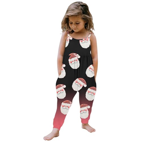 Weihnachten Kinder-Schlafanzug-Sets Kleinkinder Kleinkind Baby Mädchen Weihnachten Drucke Overall Ärmelloses Romper Outfits Hosen Kleidung (Brick Red, 5-6Years) von Generic