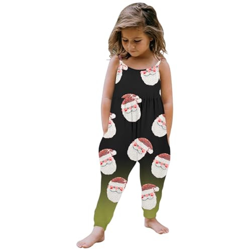 Weihnachten Kinder-Schlafanzug-Sets Kleinkinder Kleinkind Baby Mädchen Weihnachten Drucke Overall Ärmelloses Romper Outfits Hosen Kleidung (Green, 5-6Years) von Generic