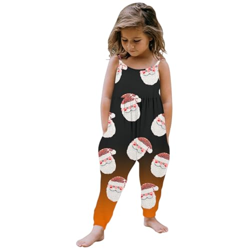 Weihnachten Kinder-Schlafanzug-Sets Kleinkinder Kleinkind Baby Mädchen Weihnachten Drucke Overall Ärmelloses Romper Outfits Hosen Kleidung (Orange, 5-6Years) von Generic