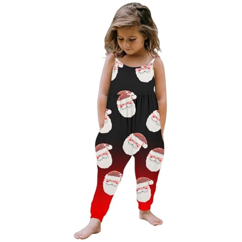 Weihnachten Kinder-Schlafanzug-Sets Kleinkinder Kleinkind Baby Mädchen Weihnachten Drucke Overall Ärmelloses Romper Outfits Hosen Kleidung (Red, 5-6Years) von Generic