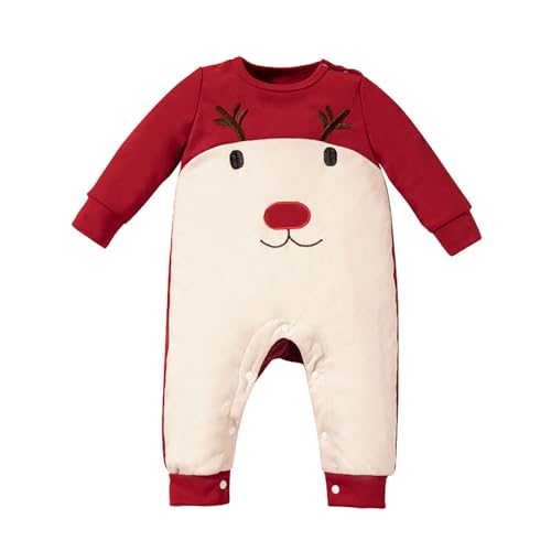 Weihnachten Kinder wojonifuiliy01 Baby Weihnachtsspielanzug Neugeborenen Bodysuit Solide Langarm Overall Niedlich Outfit Wintermantel Christmas (Red, 3-6 Months) von Generic