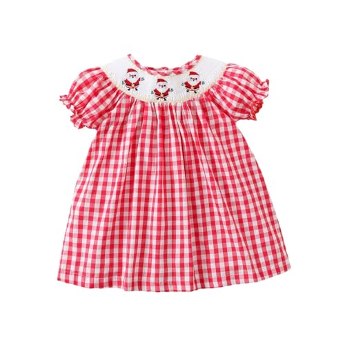 Weihnachten Kinder wojonifuiliy01 Mädchen-Overall Mädchen Freizeitkleid Kurzarm Kariert Weihnachtsdruck Kleider für Kinder 9 Monate 6 Jahre (Red, 9-12 Months) von Generic