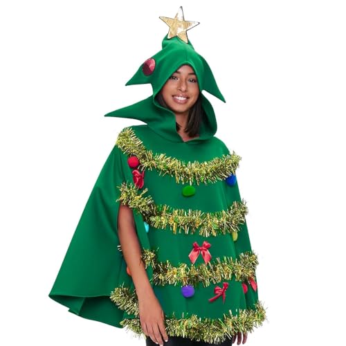 Weihnachten Kostüme Frauen Kapuzen Weihnachtsbaum 3D Performance Kostüm Cape Top Korsettkleid Cosplay-Damen Kostümerwachsene Lustige Costume von Generic