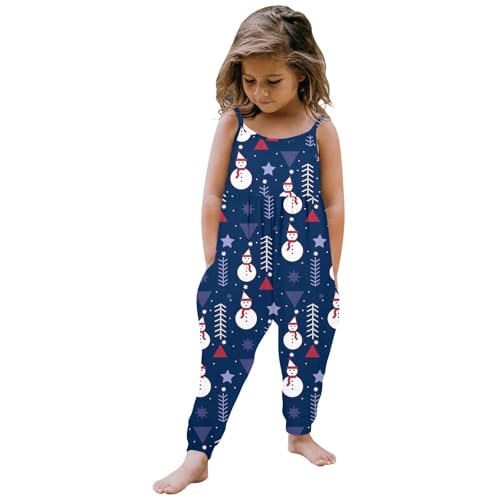 Weihnachten Mädchen-Outfits&Set Kleinkind Baby Mädchen Weihnachten Drucke Overall Ärmelloses Romper Outfits Hosen Kleidung (Navy, 3-4Years) von Generic