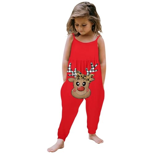 Weihnachten Mädchen-Outfits&Set Kleinkind Baby Mädchen Weihnachten Drucke Overall Ärmelloses Romper Outfits Hosen Kleidung (Red, 3-4Years) von Generic