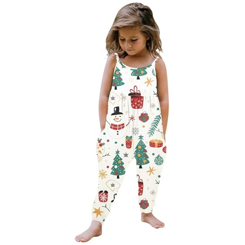 Weihnachten Mädchen-Outfits&Set Kleinkind Baby Mädchen Weihnachten Drucke Overall Ärmelloses Romper Outfits Hosen Kleidung (White, 7-8Years) von Generic