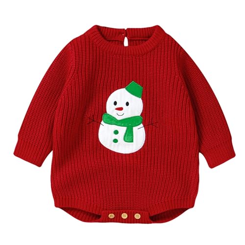 Weihnachten Mädchen-Outfits&Set Neugeborenen Baby Jungen Mädchen Weihnachten Stricken Strampler Pullover Langarm Body Warme Winter Kleidung Christmas (Red, 0-3 Months) von Generic