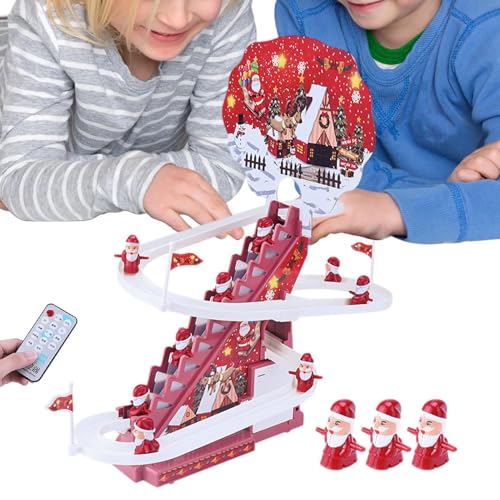 Weihnachts-Achterbahn-Spielzeug, Weihnachtsmann-Klettertreppen-Rutschspielzeug mit Weihnachtsmann – Weihnachts-Achterbahn-Spielzeug-Rutschspielset mit LED-Lichtern und Musik von Generic