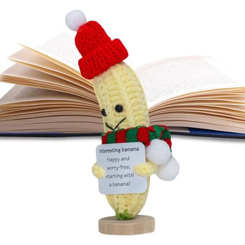 Weihnachts-Häkelbanane – Gehäkeltes Plüschtier zur emotionalen Unterstützung | Entzückende kleine gestrickte Bananenpuppe mit positiver Karte, Weihnachtsdekoration für Kinder und Erwachsene, einzigart von Generic