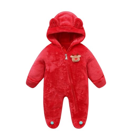 Weihnachts Kinder Jungen Outfits Baby Fleece Overall 0-3 Monate Säugling Weihnachten Schneeanzug Neugeborenen Strampler Warme Mantel Christmas (Red, 3-6 Months) von Generic