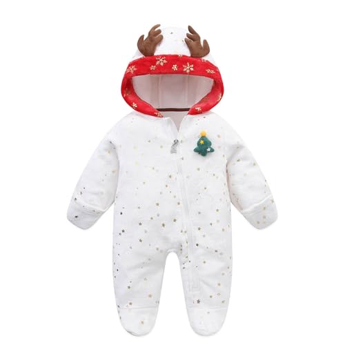 Weihnachts Kinder Jungen Outfits Baby Fleece Overall 0-3 Monate Säugling Weihnachten Schneeanzug Neugeborenen Strampler Warme Mantel Christmas (White, 0-3 Months) von Generic