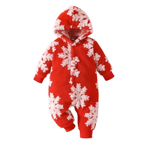 Weihnachts Kinder wojonifuiliy01 Baby Kleinkind Jungen Mädchen Winter Warm Halten Langarm Weihnachten Schneeflocke Drucke Strampler Neugeborenen Mit Overall (Red, 6-9 Months) von Generic