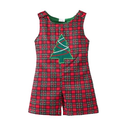 Weihnachts Kinder wojonifuiliy01 Outfits&Set Kleinkind Jungen Mädchen Weihnachten Ärmellos Cartoon Sticken Strampler Plaid Kostüm Overall Mantel Christmas (Red, 0-3 Months) von Generic